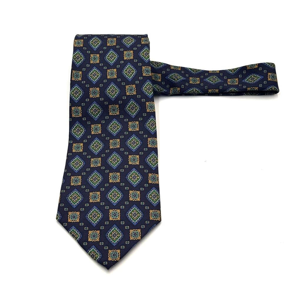 Jos A Bank Premier Collection 100% Silk Tie Navy Geometric Necktie
